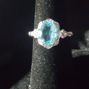 Aquamarine Oval & CZ Gemstones Fashion Ring SZ 7 NWOT